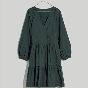 Madewell Crinkle Poplin Wrap Mini Dress in Green
